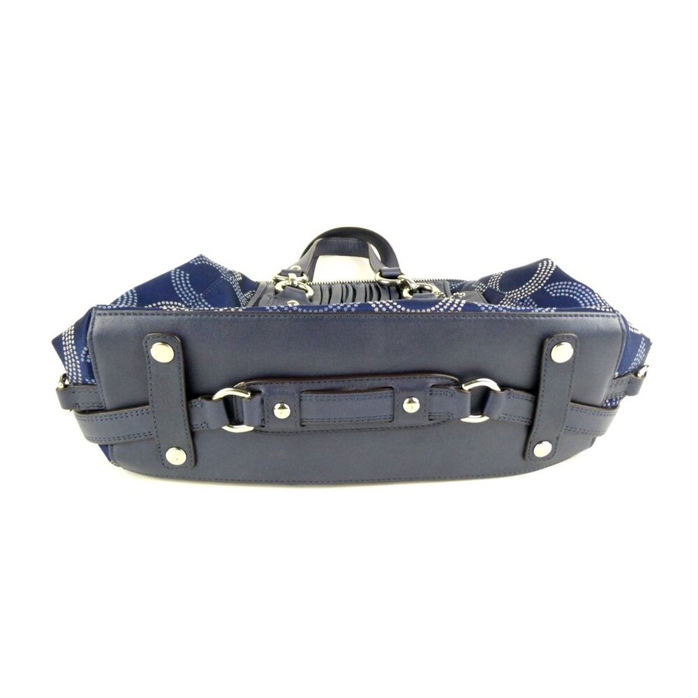 Coach Ashley Gathered Leather Signature Op Art Dotted Navy Satchel F20015 - Picture 14 of 14